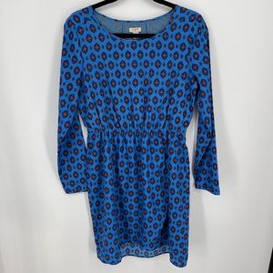 J Crew Womens Long Sleeve Faux Wrap Dress Size 4 Blue Red Geometric Pattern EUC